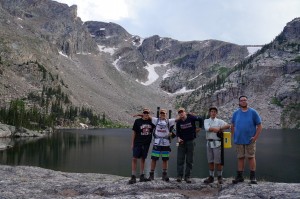 One of the groups taking a break from catching cutthroat at the high alpine lake. 